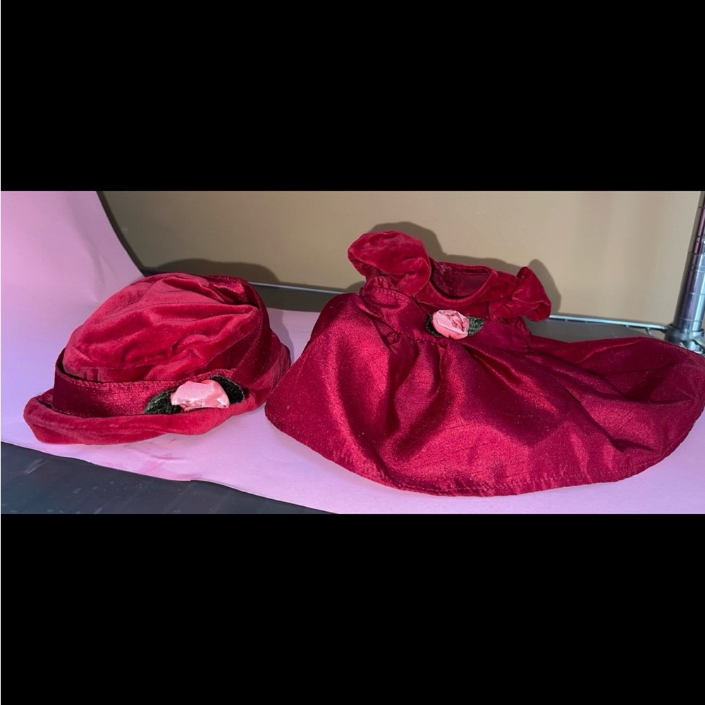 American Girl Bitty Baby Rosy Red Set Outfit Christmas Holiday Dress Hat NEW